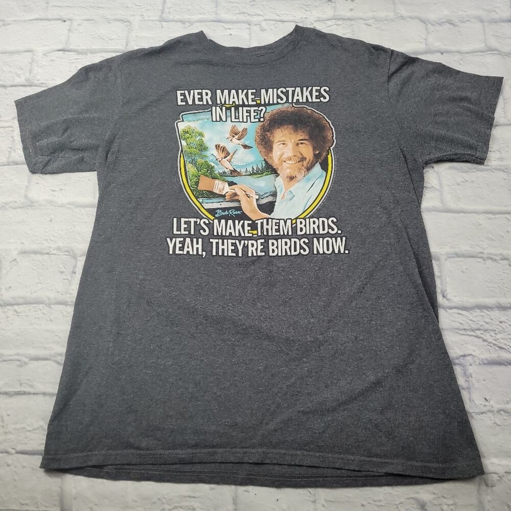 Bob Ross Mistakes Become Birds T-shirt size Large
